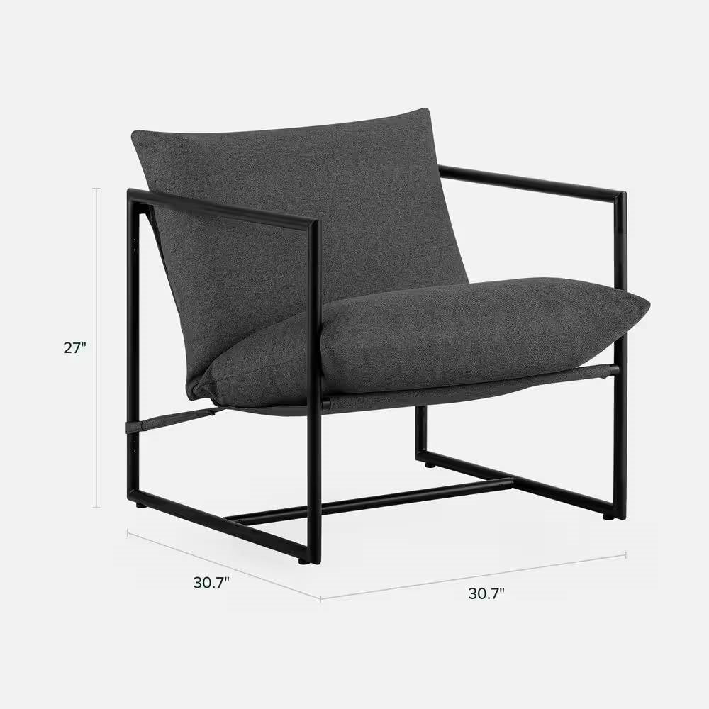 Modern Dark Grey Upholstered Accent Chair with Metal Frame - Image 5