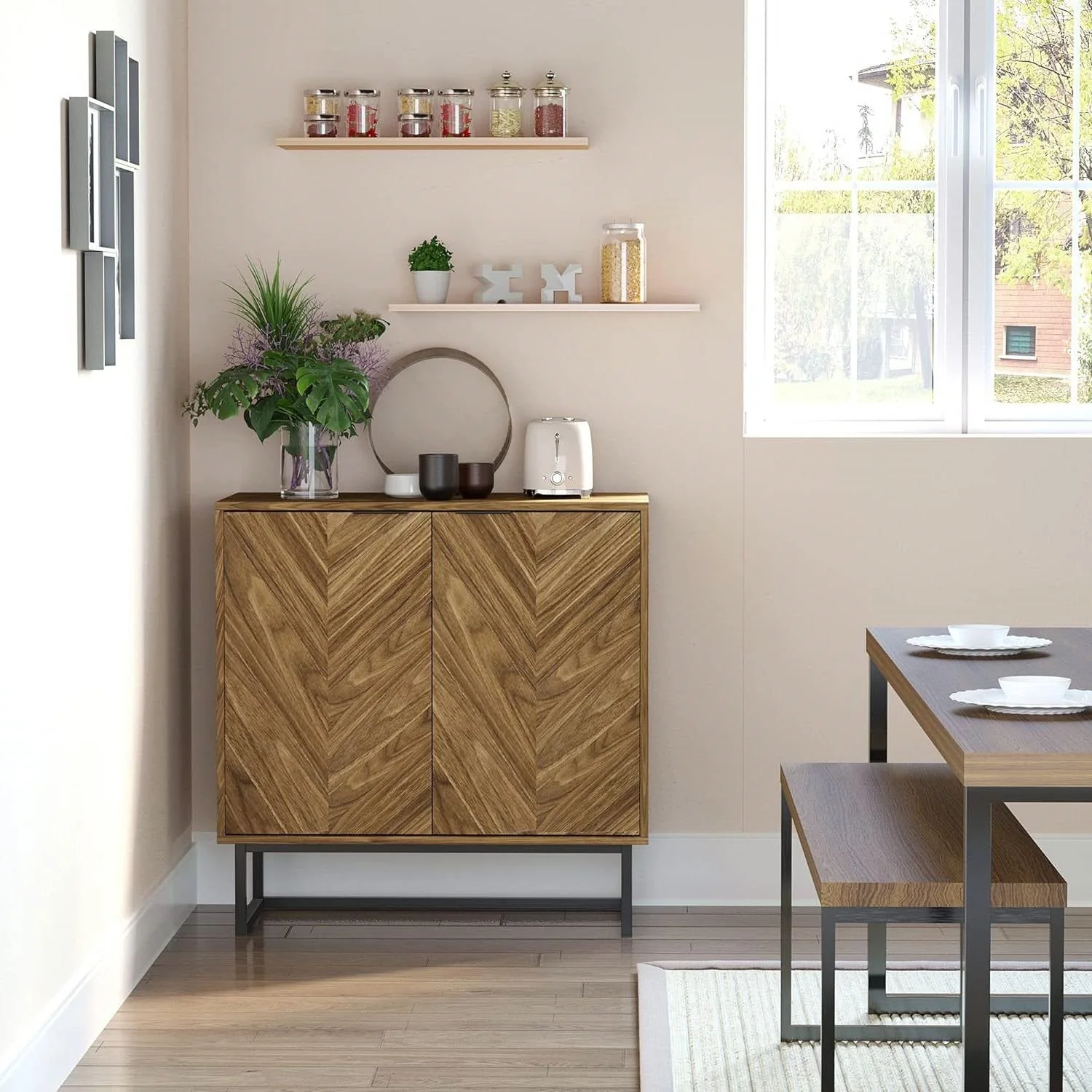 Modern Entryway Sideboard Buffet Dining Storage Cabinet in Walnut Wood Finish - Image 2