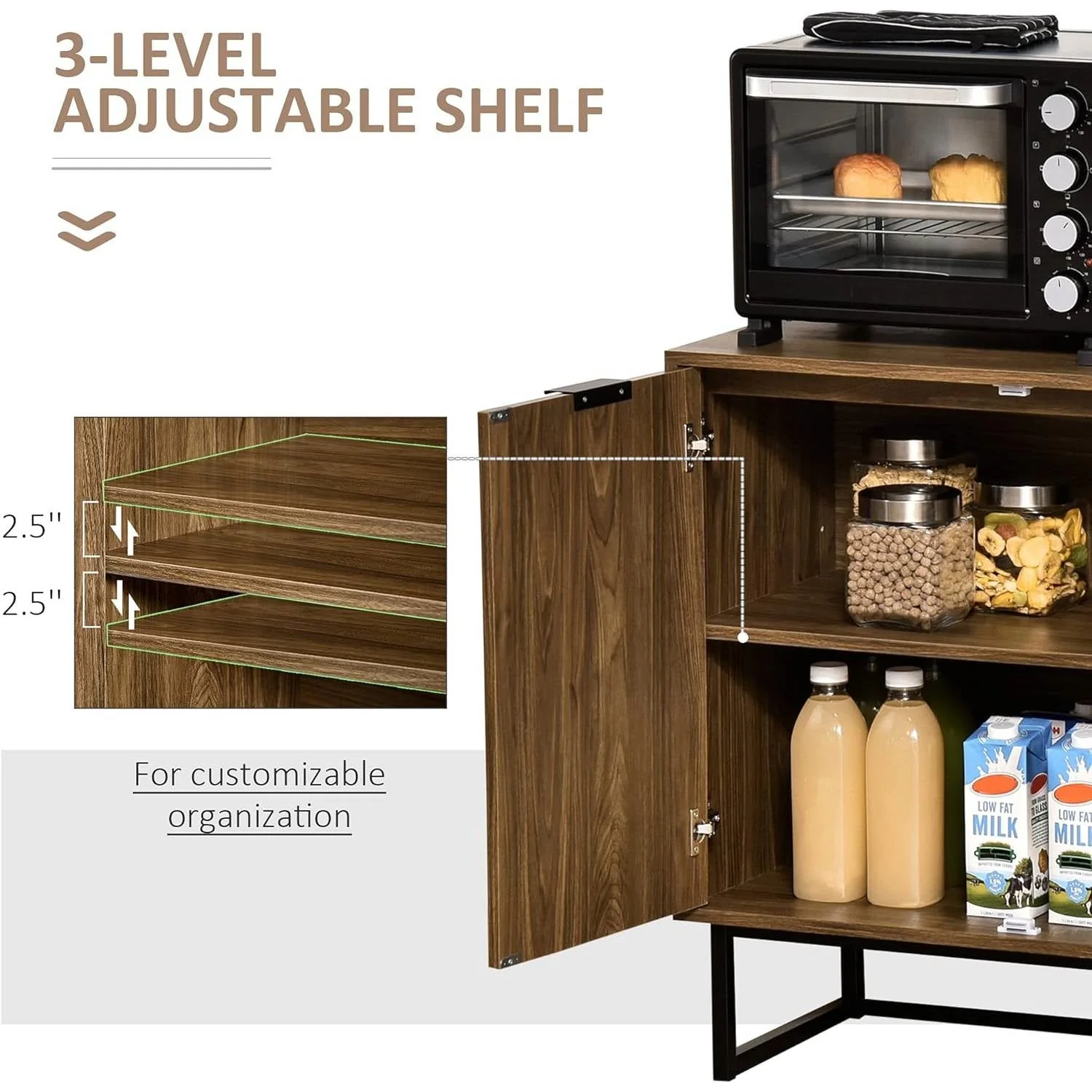 Modern Entryway Sideboard Buffet Dining Storage Cabinet in Walnut Wood Finish - Image 3