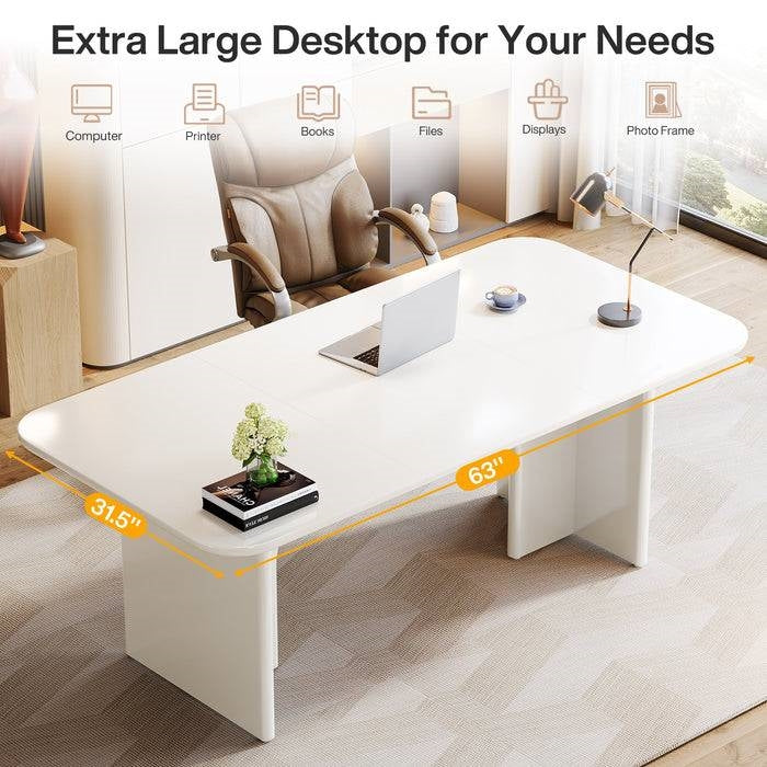 Modern Extra Large Executive Home Office Computer Desk in White - Image 4