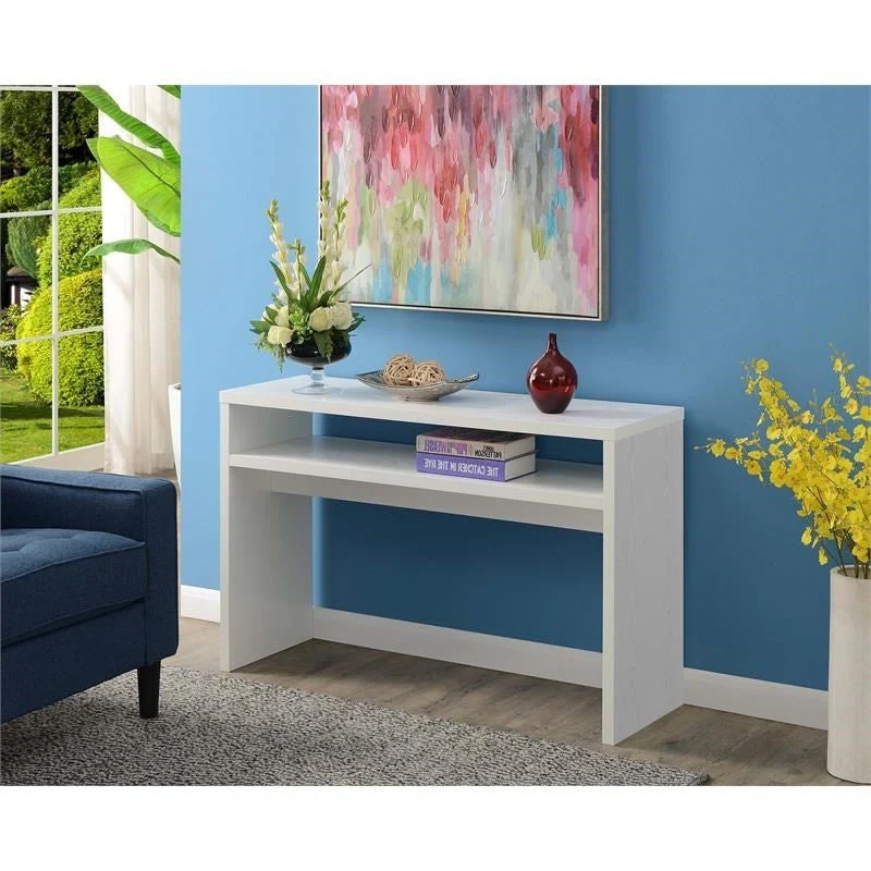 Modern FarmHome White Sofa Table Console Table with Bottom Shelf - Image 3