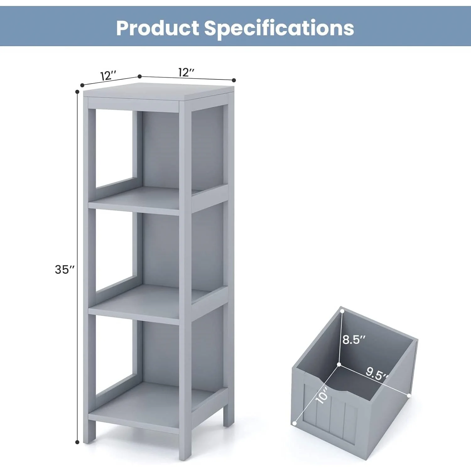 Modern Farmhouse 2-Drawer Bathroom Floor Cabinet with Shelf in Grey Wood Finish - Image 5