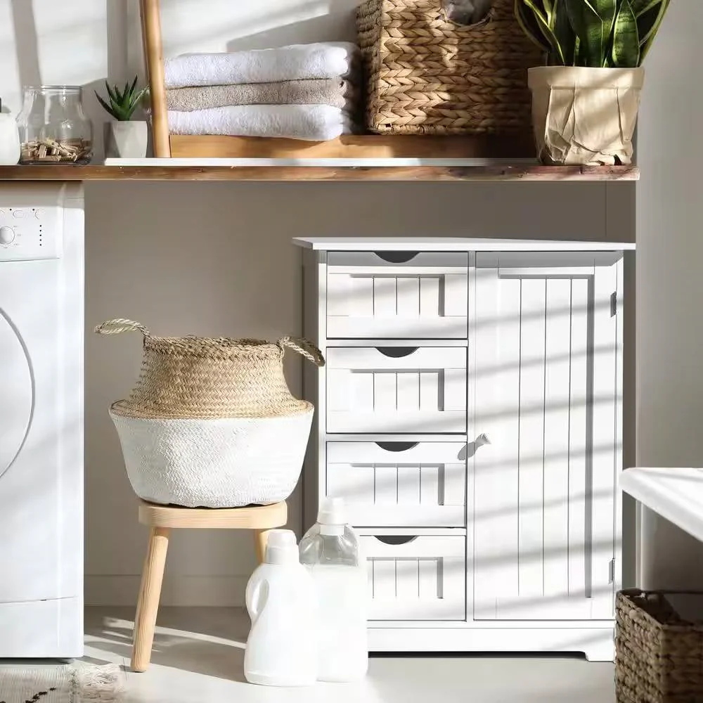 Modern Farmhouse 4-Drawer Bathroom Linen Cabinet in White Wood Finish - Image 2