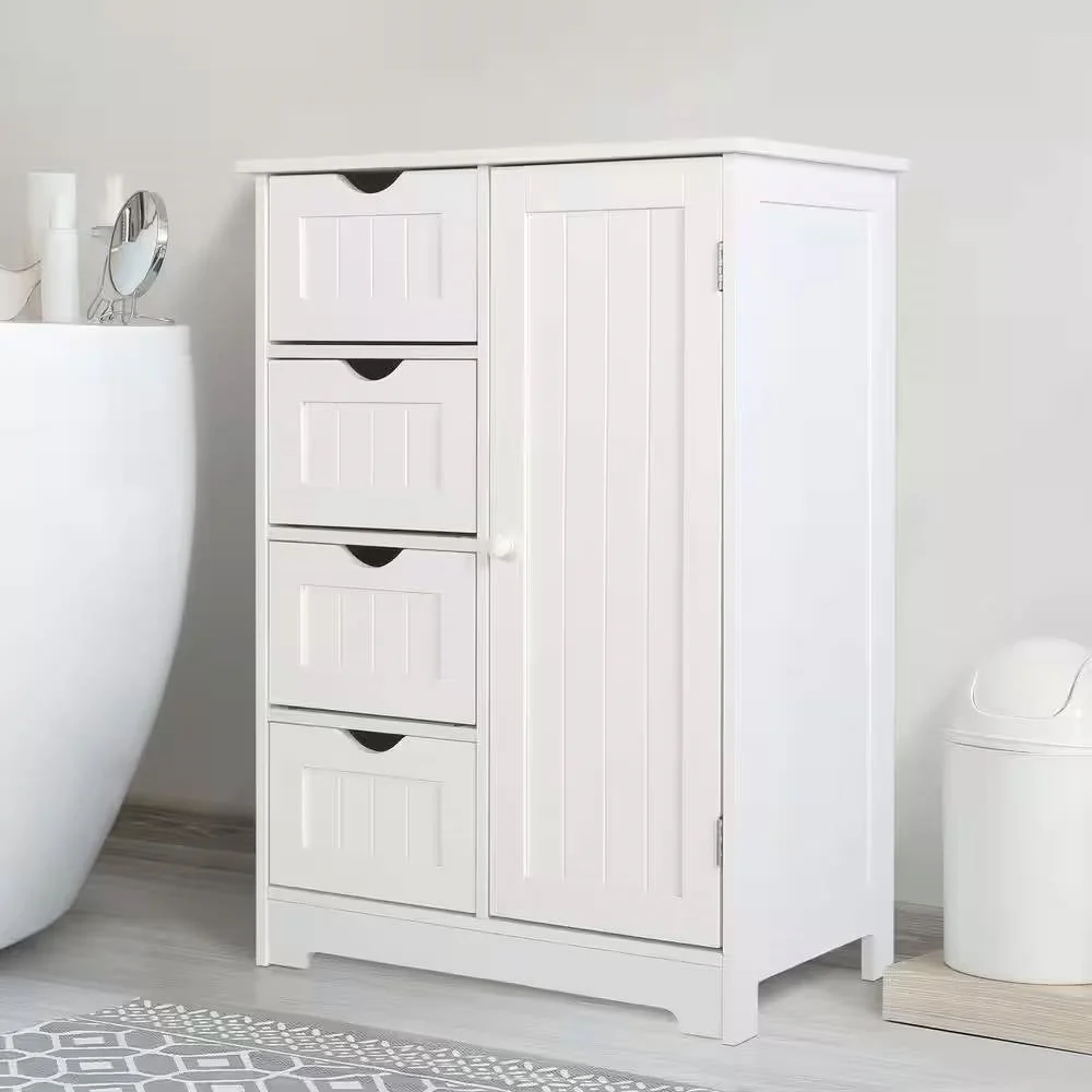 Modern Farmhouse 4-Drawer Bathroom Linen Cabinet in White Wood Finish - Image 3