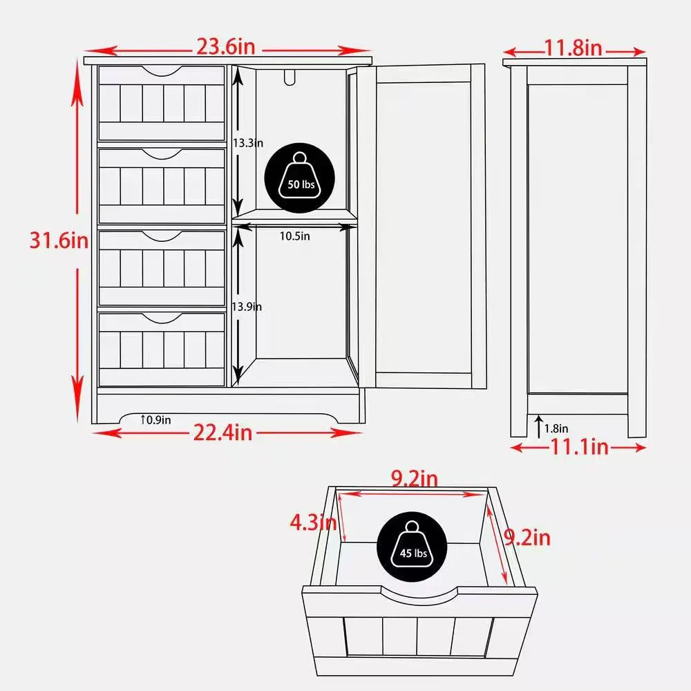 Modern Farmhouse 4-Drawer Bathroom Linen Cabinet in White Wood Finish - Image 5