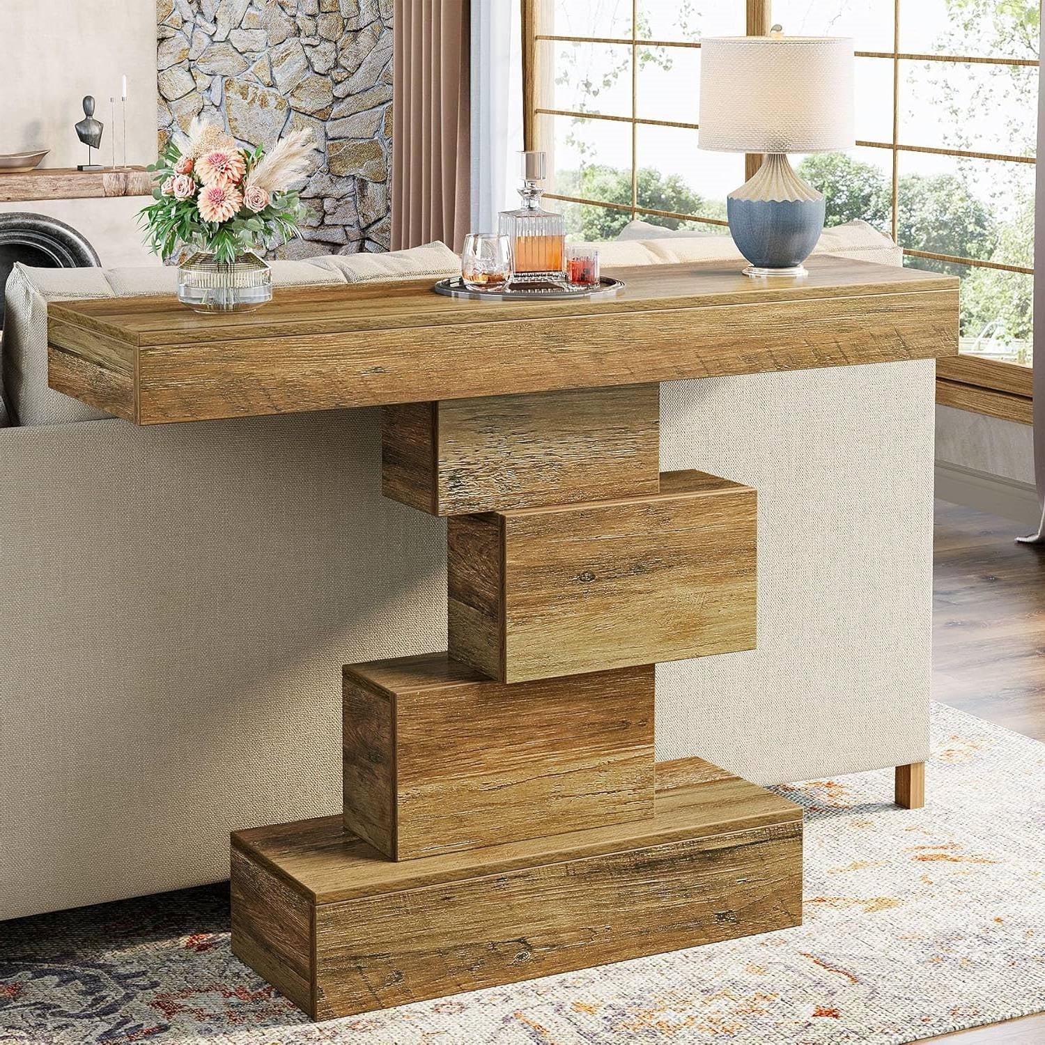 Modern Farmhouse 42-inch Entryway Accent Sofa Table in Light Brown Wood Finish - Image 3
