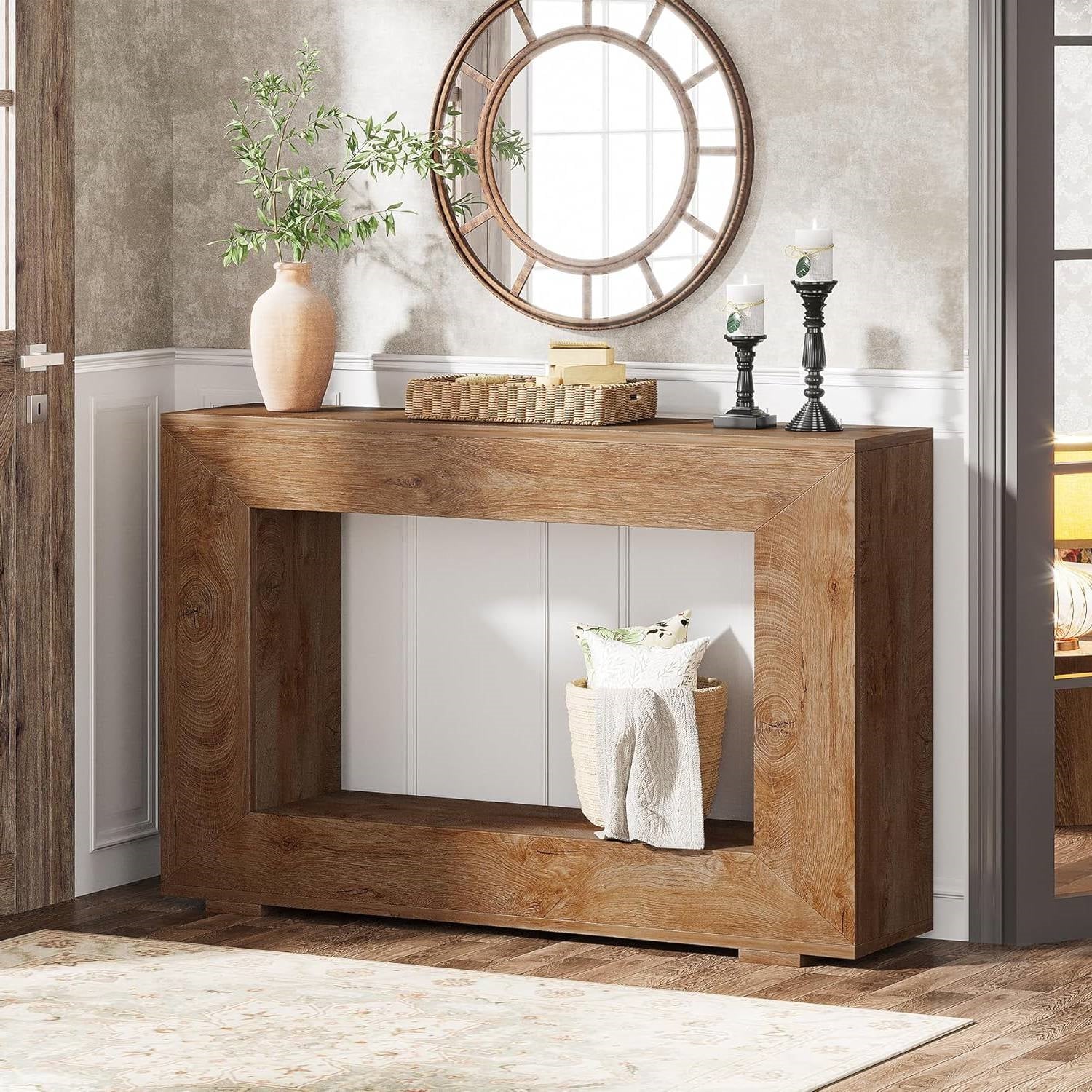 Modern Farmhouse 47-inch Long Entryway or Sofa Table in Brown Wood Finish - Image 3