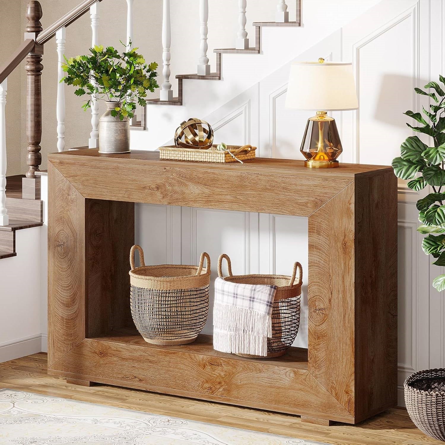 Modern Farmhouse 47-inch Long Entryway or Sofa Table in Brown Wood Finish - Image 4