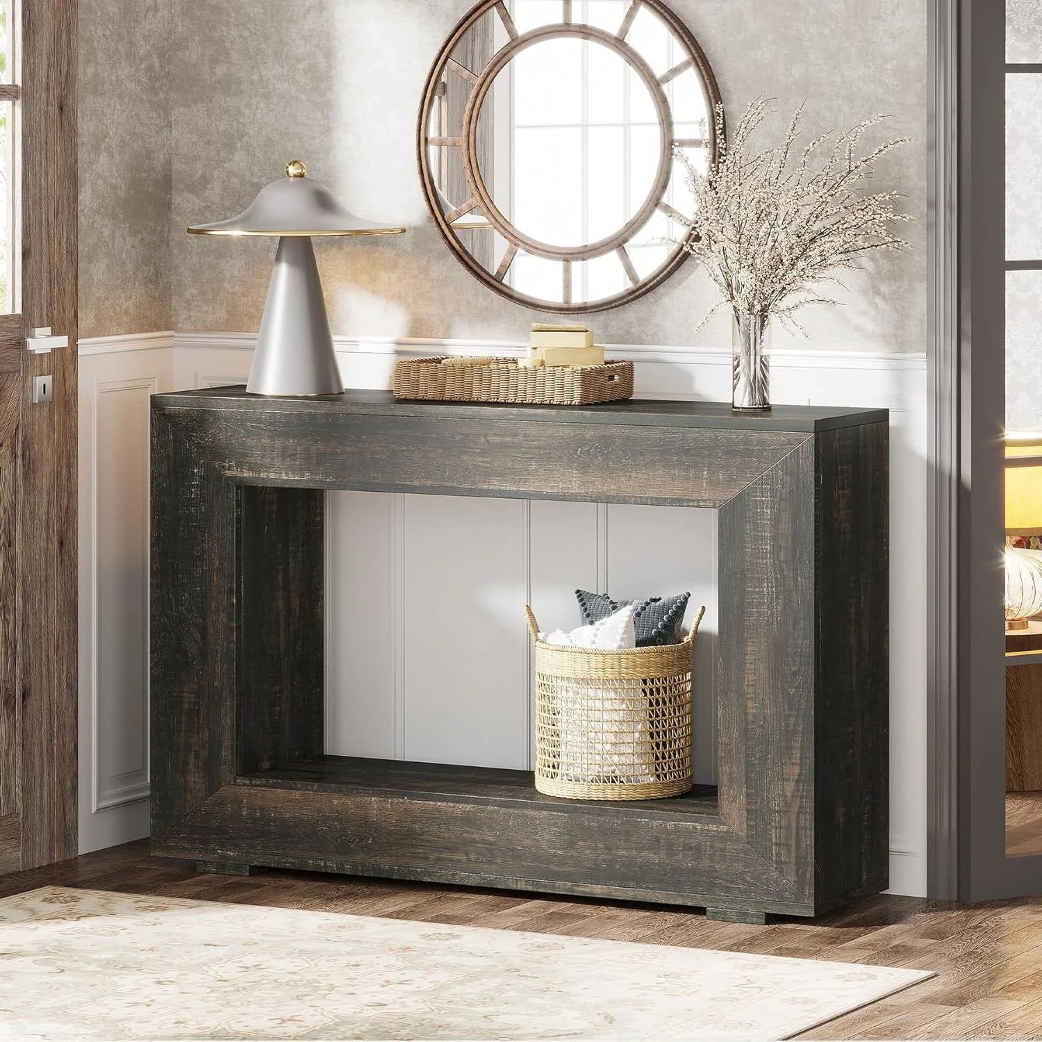 Modern Farmhouse 47-inch Long Sofa Table in Dark Grey Black Wood Finish - Image 2