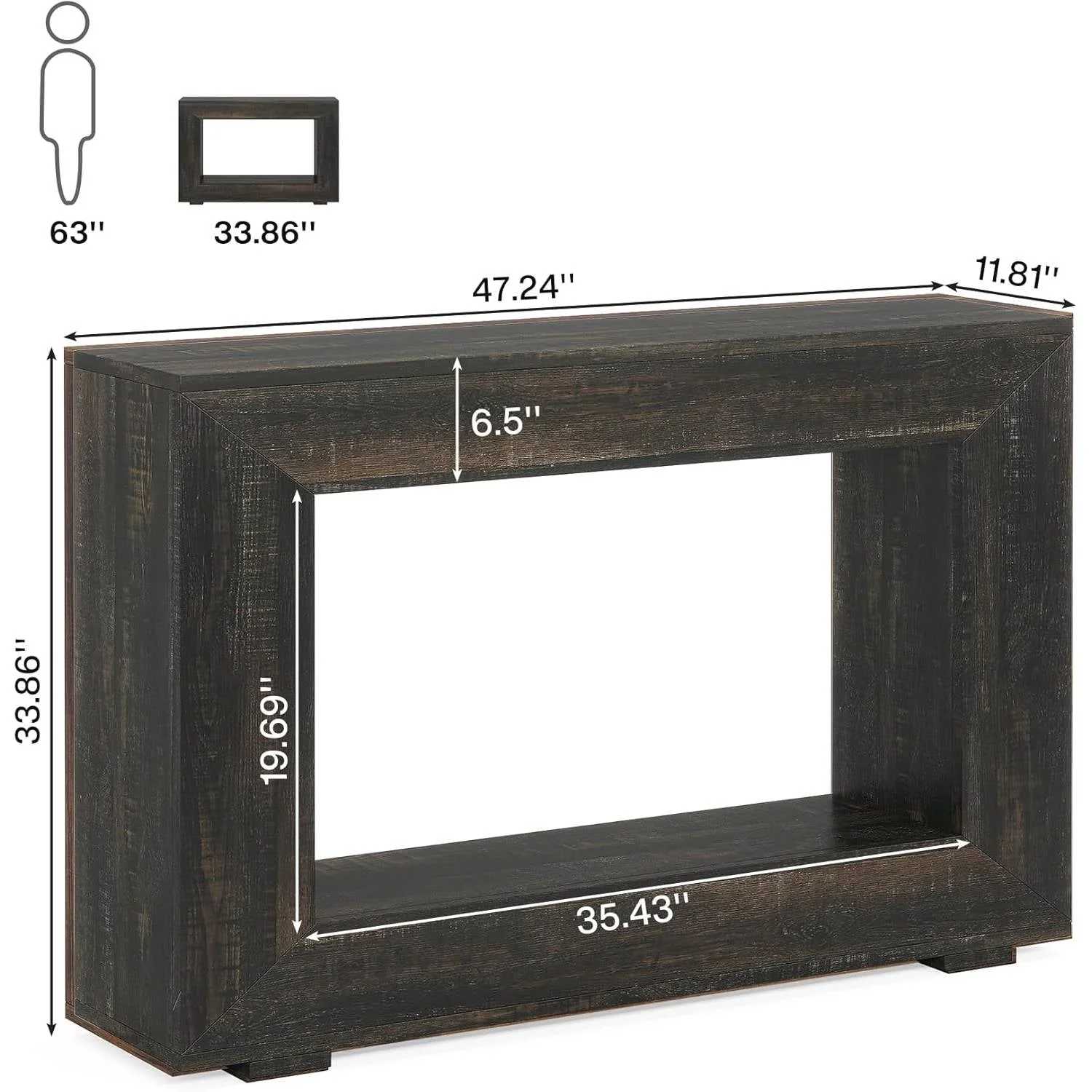 Modern Farmhouse 47-inch Long Sofa Table in Dark Grey Black Wood Finish - Image 5