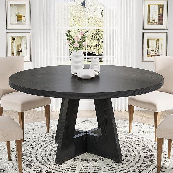 Modern Farmhouse 47-inch Round Kitchen Dining Table in Black Wood Finish - Image 2