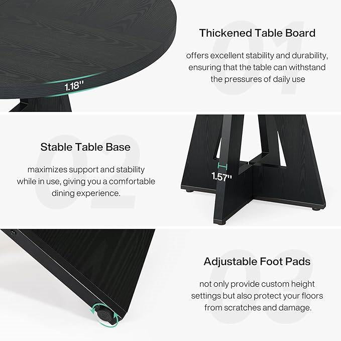 Modern Farmhouse 47-inch Round Kitchen Dining Table in Black Wood Finish - Image 4