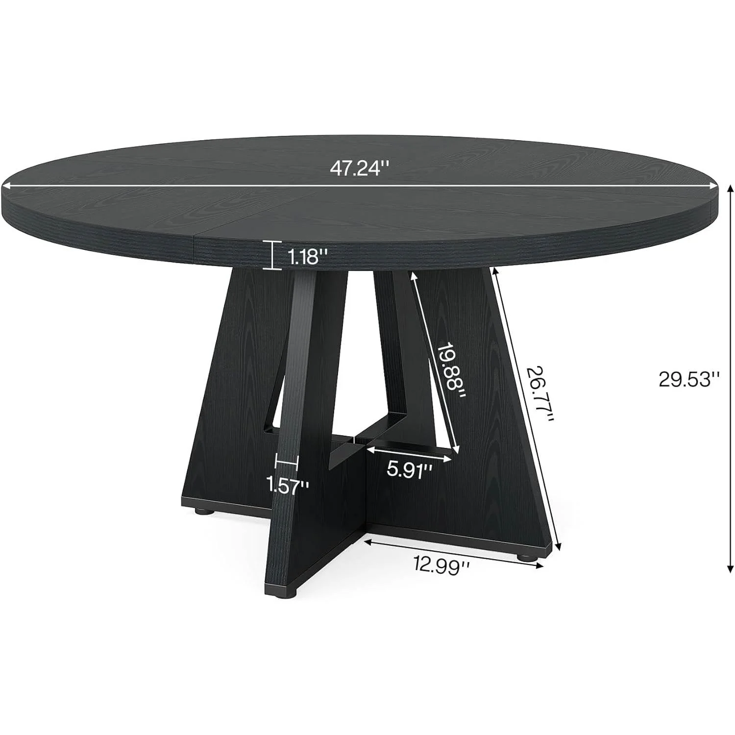 Modern Farmhouse 47-inch Round Kitchen Dining Table in Black Wood Finish - Image 5