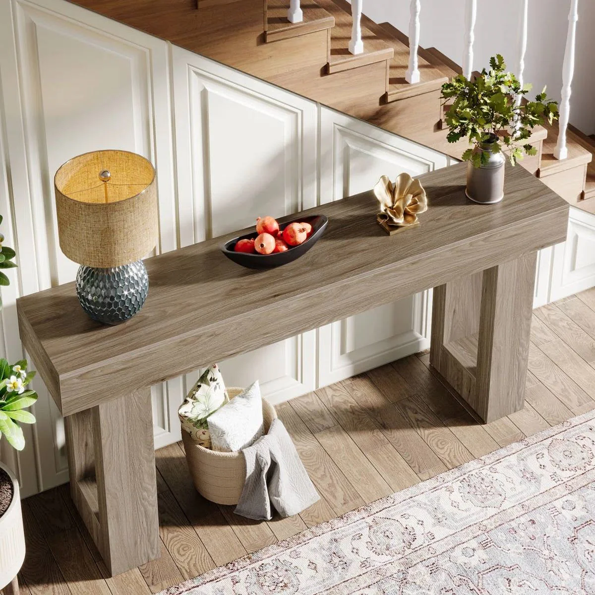 Modern Farmhouse 63-inch Entryway Console Sofa Table in Grey Wood Finish - Image 2