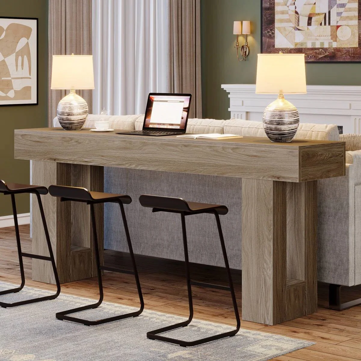 Modern Farmhouse 63-inch Entryway Console Sofa Table in Grey Wood Finish - Image 3