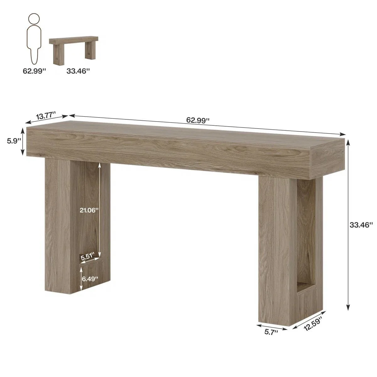 Modern Farmhouse 63-inch Entryway Console Sofa Table in Grey Wood Finish - Image 5