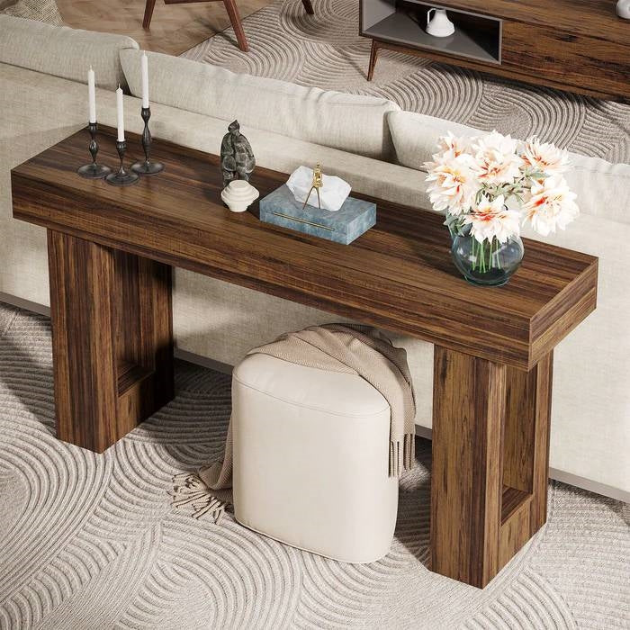 Modern Farmhouse 63-inch Long Narrow Console Sofa Table in Brown Wood Finish - Image 2