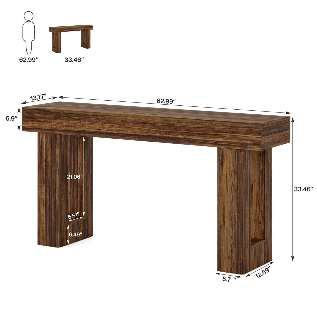 Modern Farmhouse 63-inch Long Narrow Console Sofa Table in Brown Wood Finish - Image 5