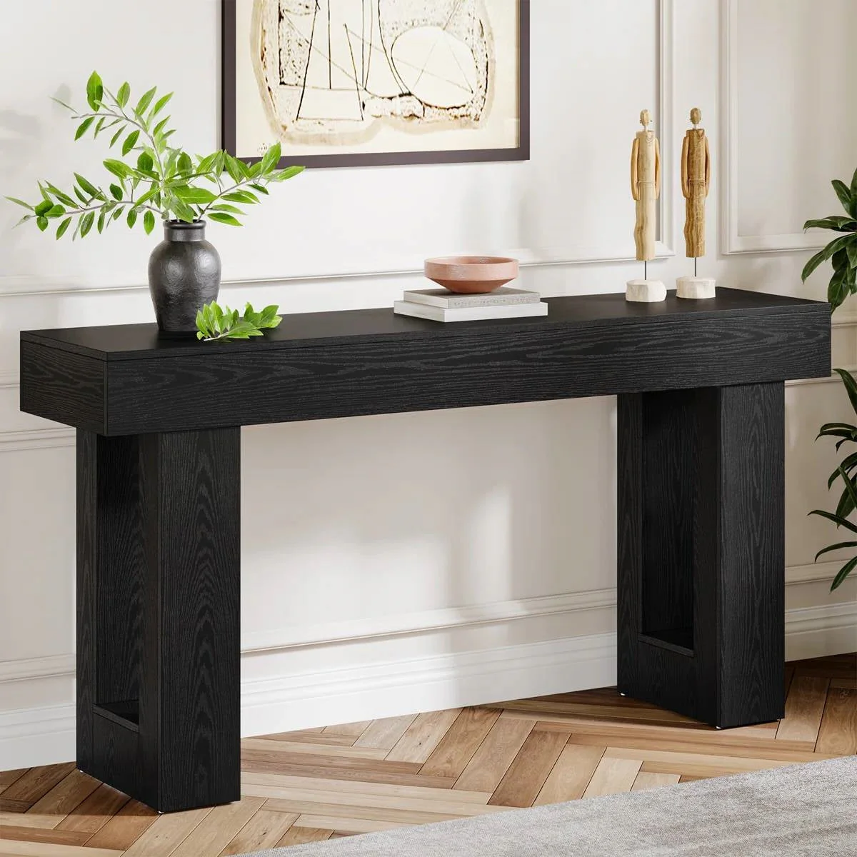 Modern Farmhouse 63-inch Narrow Entryway Console Sofa Table in Black Wood Finish - Image 3