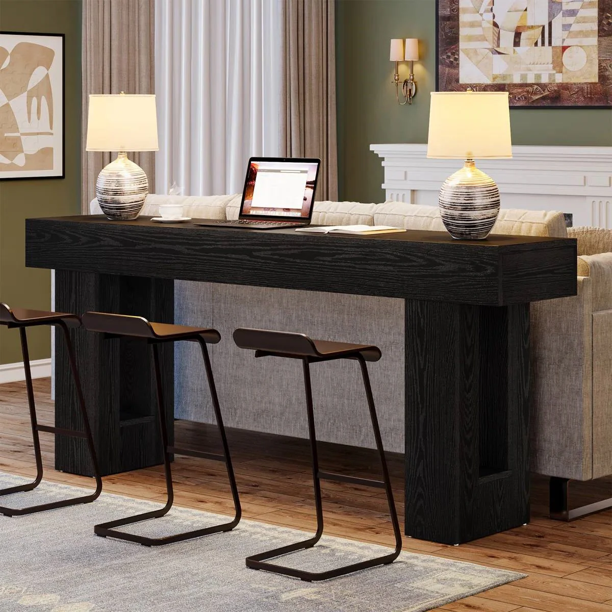 Modern Farmhouse 63-inch Narrow Entryway Console Sofa Table in Black Wood Finish - Image 4
