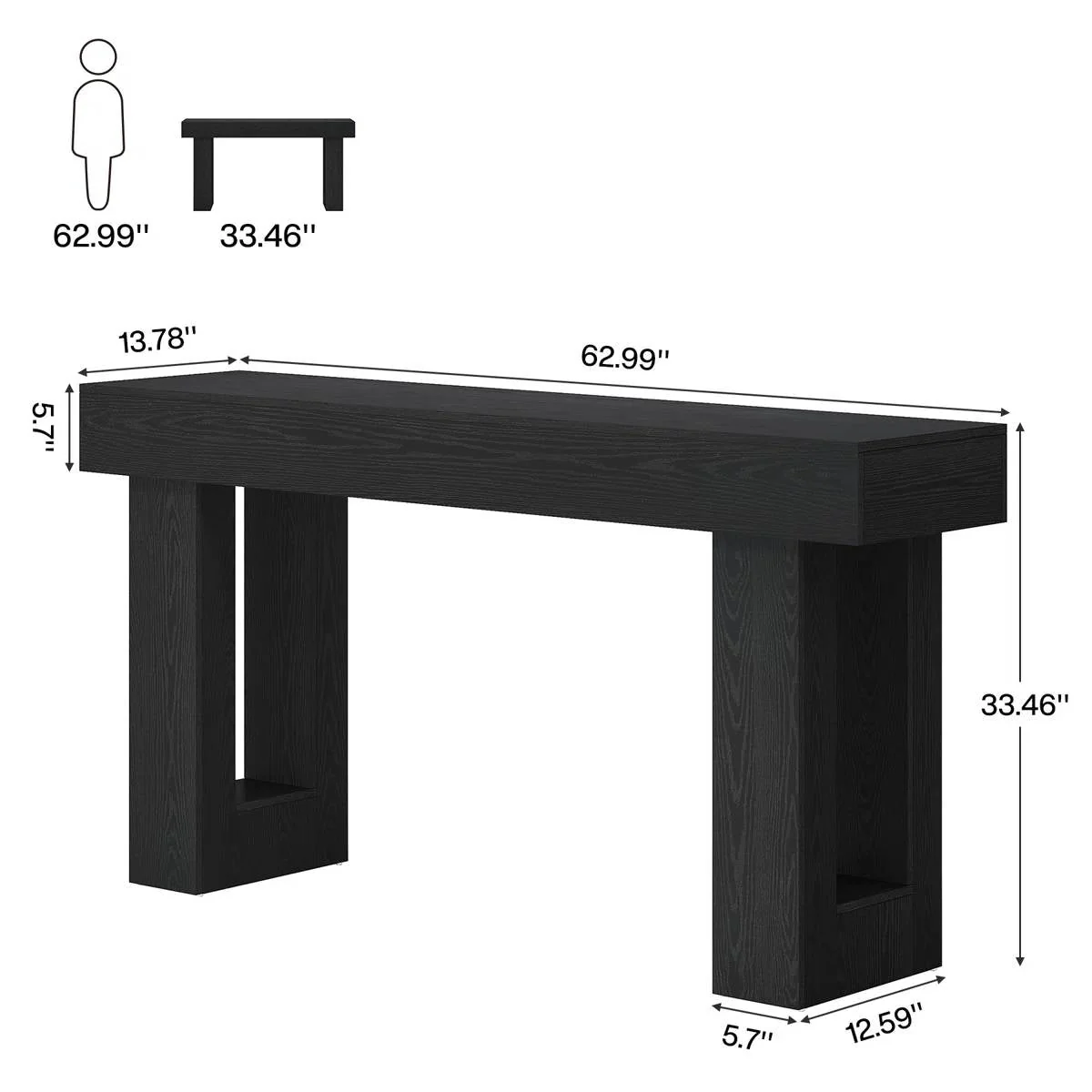 Modern Farmhouse 63-inch Narrow Entryway Console Sofa Table in Black Wood Finish - Image 5