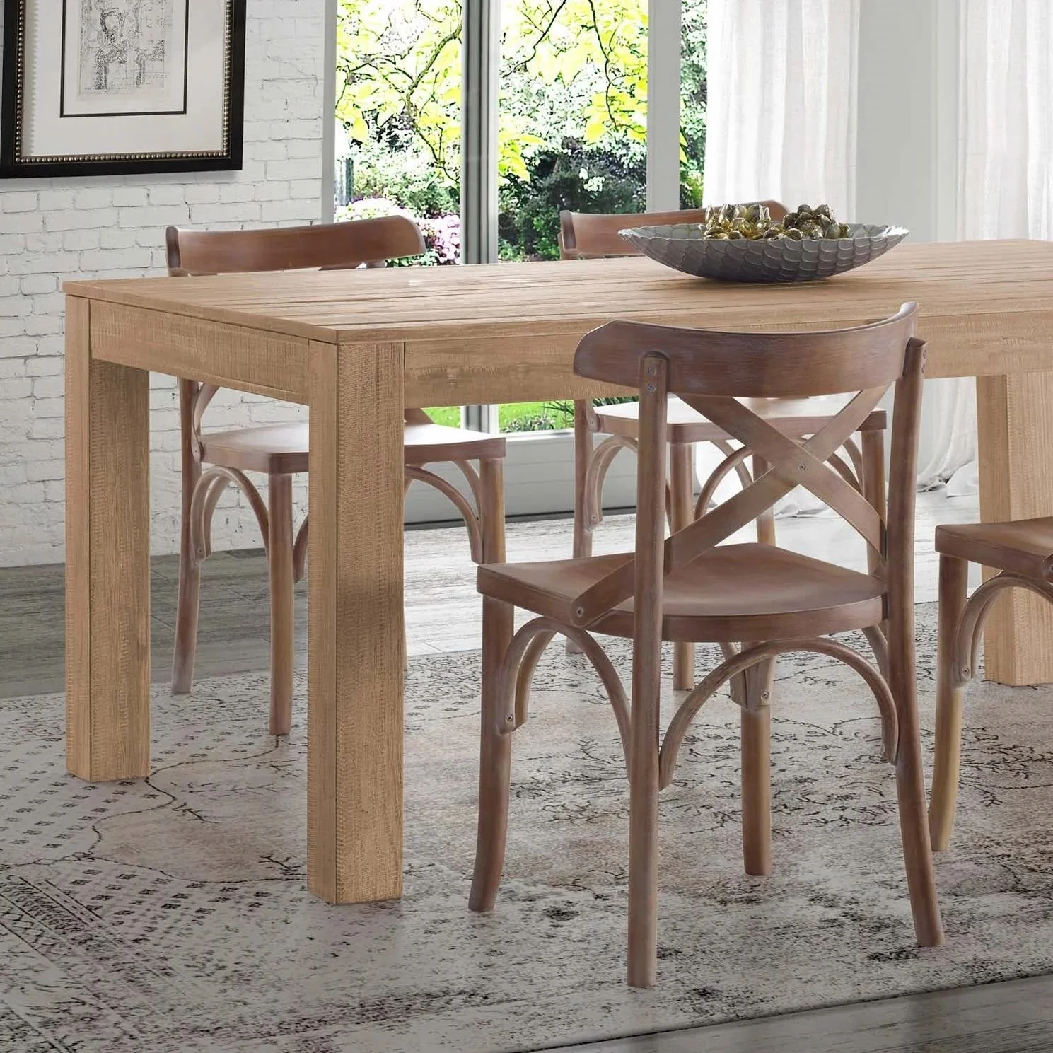 Modern Farmhouse 63-inch Solid Wood Dining Table in Rustic Light Brown Finish - Image 3