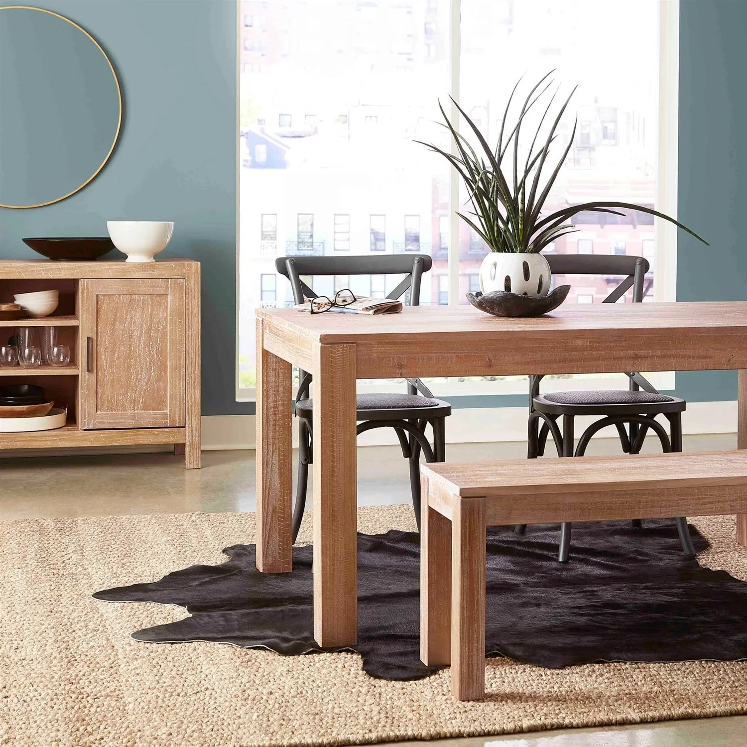 Modern Farmhouse 63-inch Solid Wood Dining Table in Rustic Light Brown Finish - Image 4