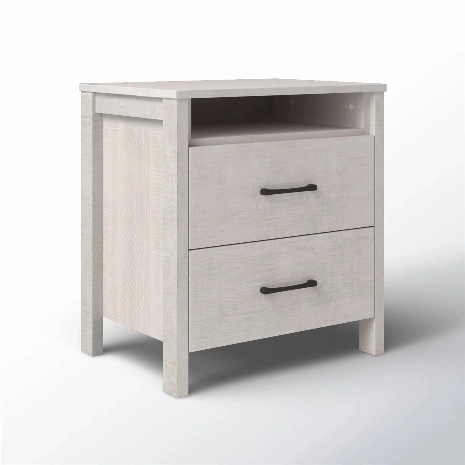 Modern Farmhouse Bedroom 2-Drawer Bedside Table Nightstand in Grey Wood Finish - Image 4