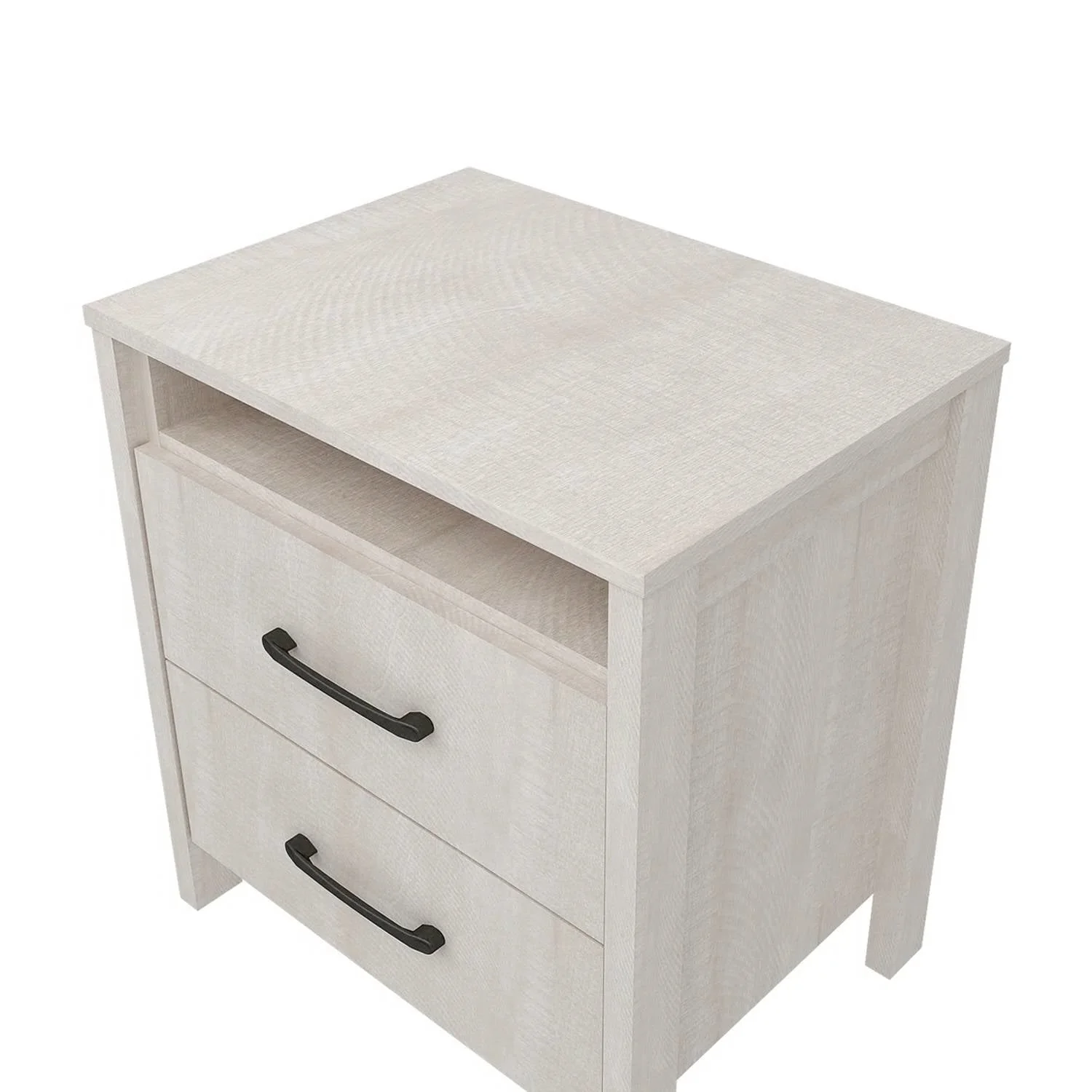 Modern Farmhouse Bedroom 2-Drawer Bedside Table Nightstand in Grey Wood Finish - Image 5