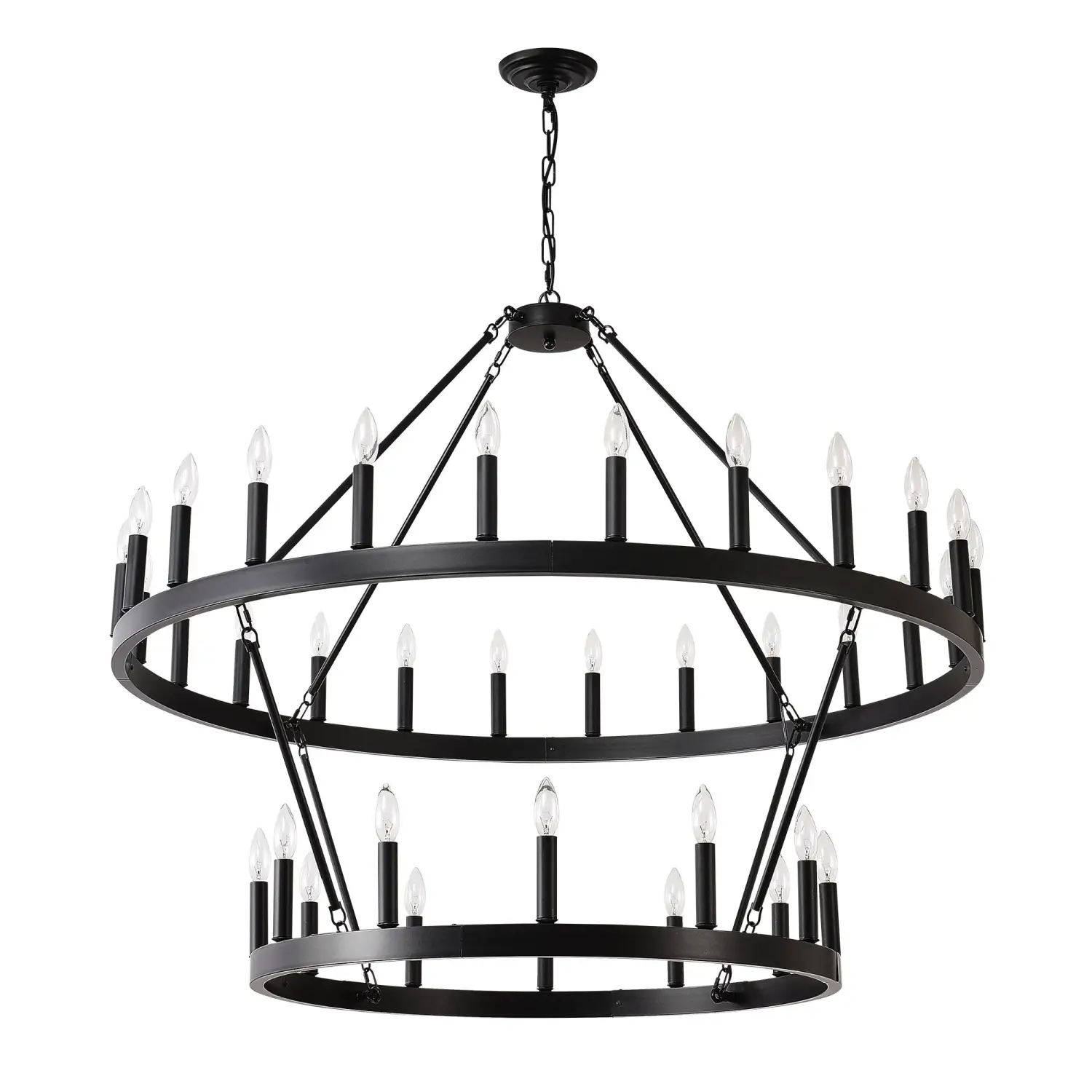 Modern Farmhouse Chandelier with 2-Tier Wagon Wheel and 36 Lights