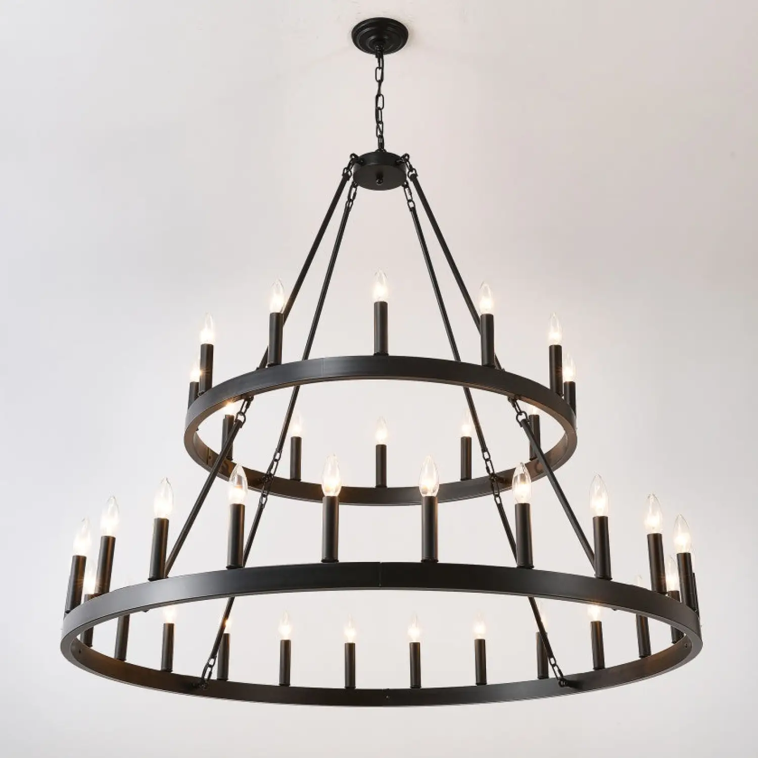 Modern Farmhouse Chandelier with 2-Tier Wagon Wheel and 36 Lights - Image 3