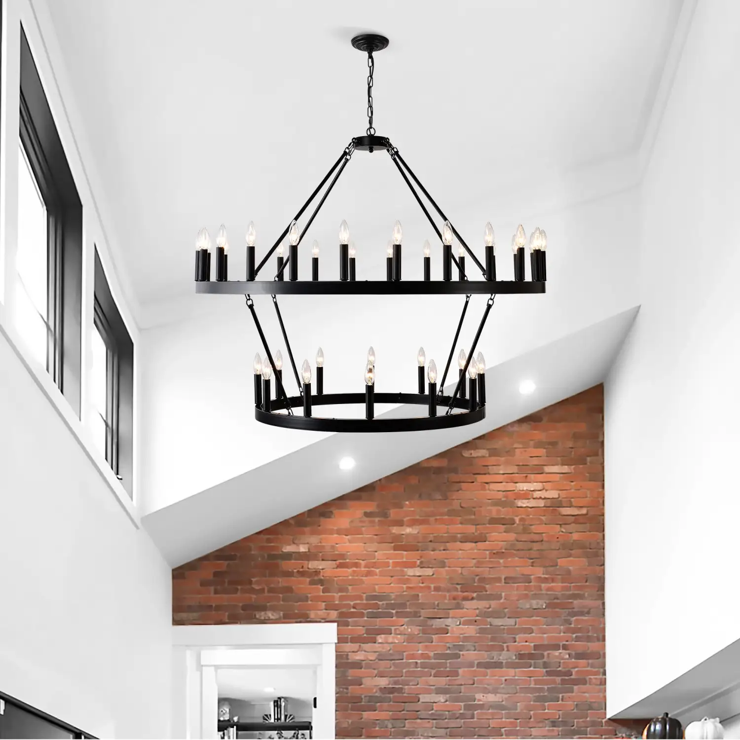Modern Farmhouse Chandelier with 2-Tier Wagon Wheel and 36 Lights - Image 4
