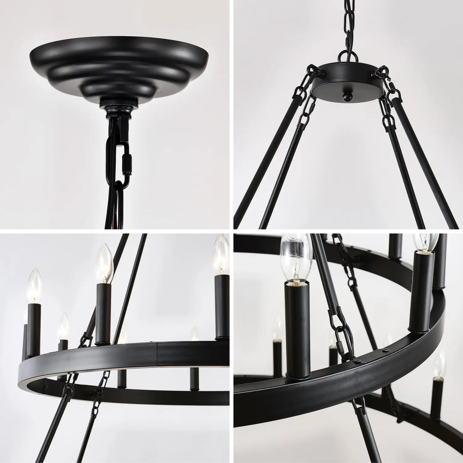 Modern Farmhouse Chandelier with 2-Tier Wagon Wheel and 36 Lights - Image 6