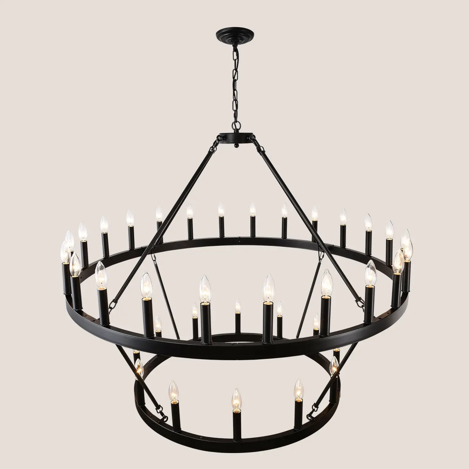 Modern Farmhouse Chandelier with 2-Tier Wagon Wheel and 36 Lights - Image 7