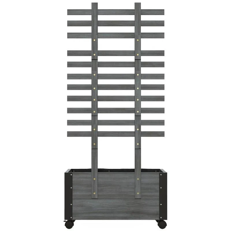Modern Farmhouse Grey Wood Raised Garden Bed Planter on Wheels with Trellis - Image 2