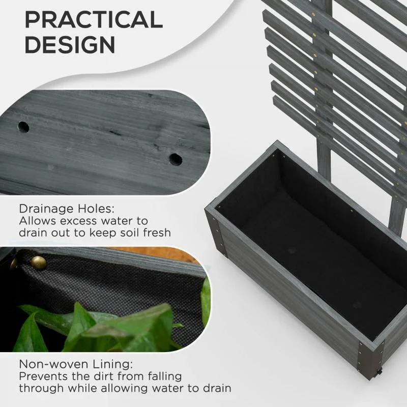 Modern Farmhouse Grey Wood Raised Garden Bed Planter on Wheels with Trellis - Image 3