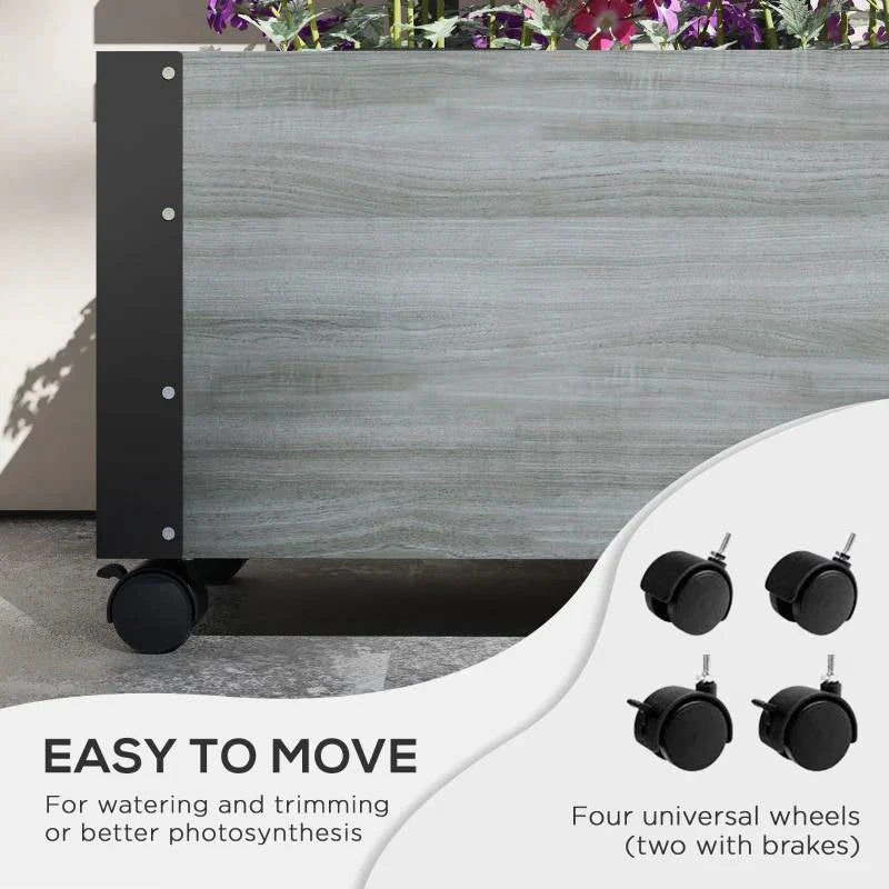Modern Farmhouse Grey Wood Raised Garden Bed Planter on Wheels with Trellis - Image 4