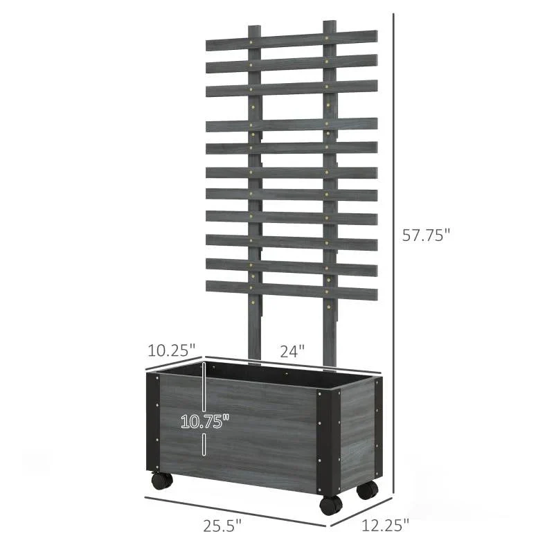 Modern Farmhouse Grey Wood Raised Garden Bed Planter on Wheels with Trellis - Image 5