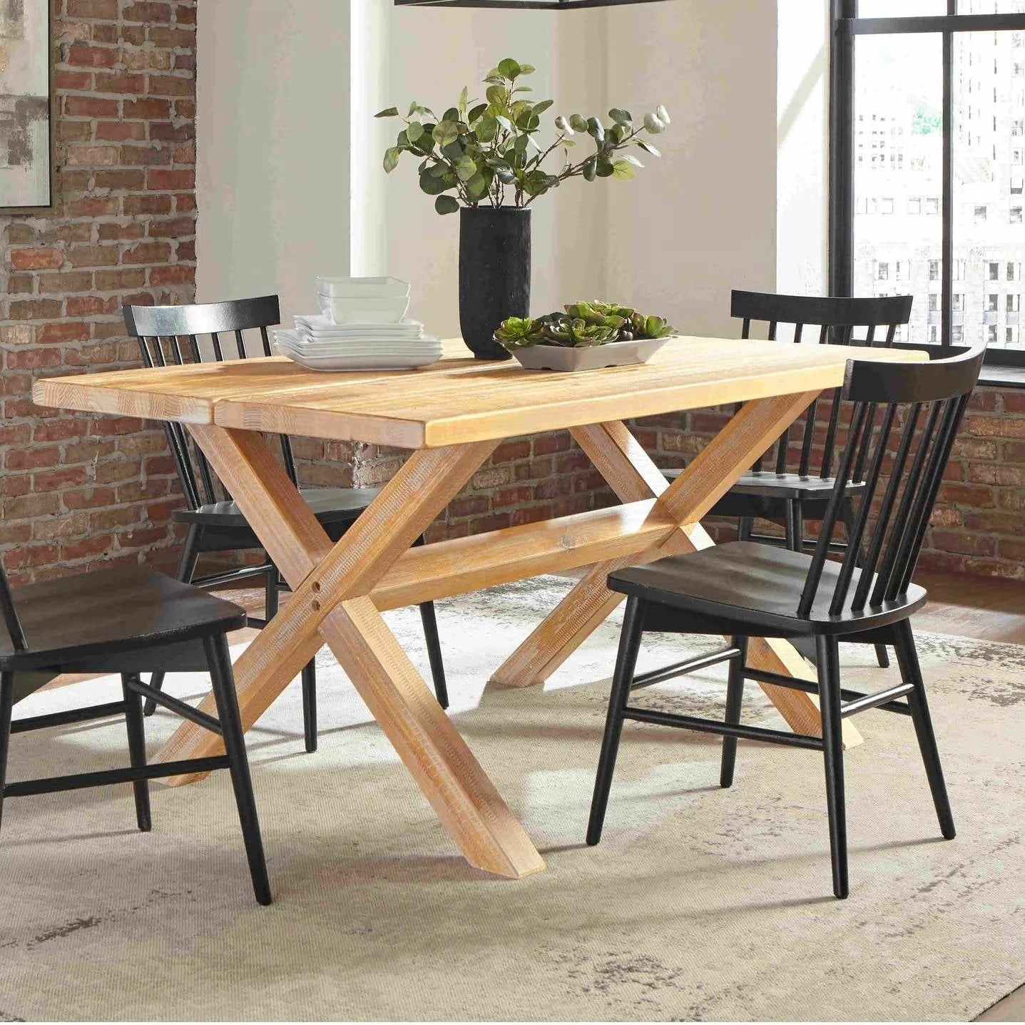 Modern Farmhouse Solid Pine Wood Dining Table in Distressed Driftwood Finish - Image 2