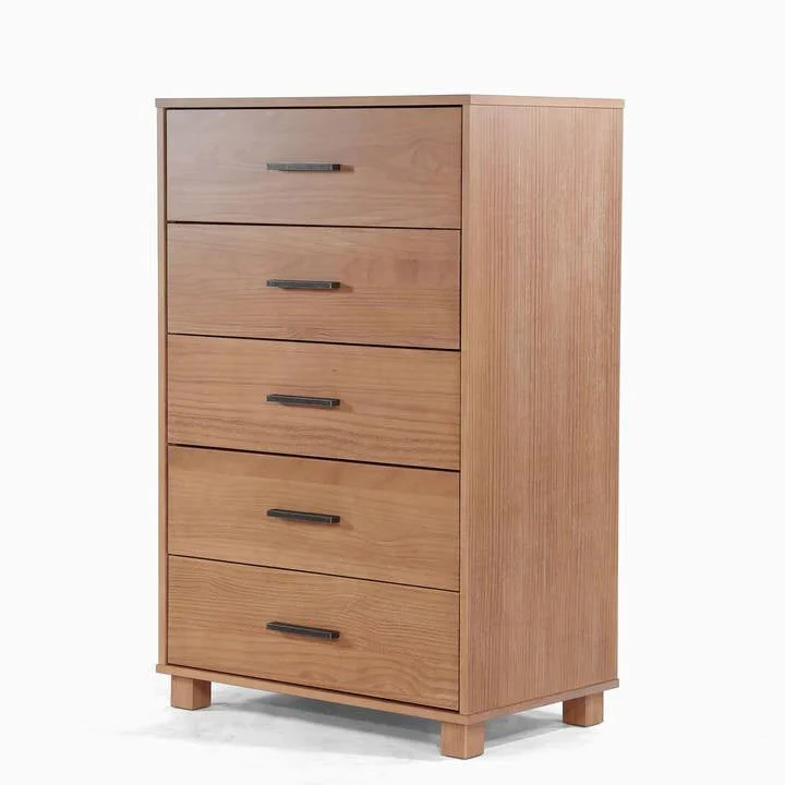 Modern Farmhouse Solid Wood 5 Drawer Bedroom Chest in Light Brown Finish - Image 2