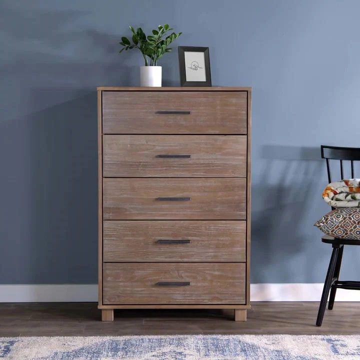 Modern Farmhouse Solid Wood 5 Drawer Bedroom Chest in Pine Finish - Image 4