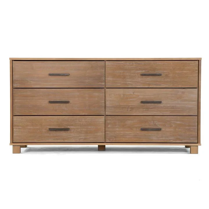 Modern Farmhouse Solid Wood 6 Drawer Double Dresser in Rustic Pine Finish - Image 2