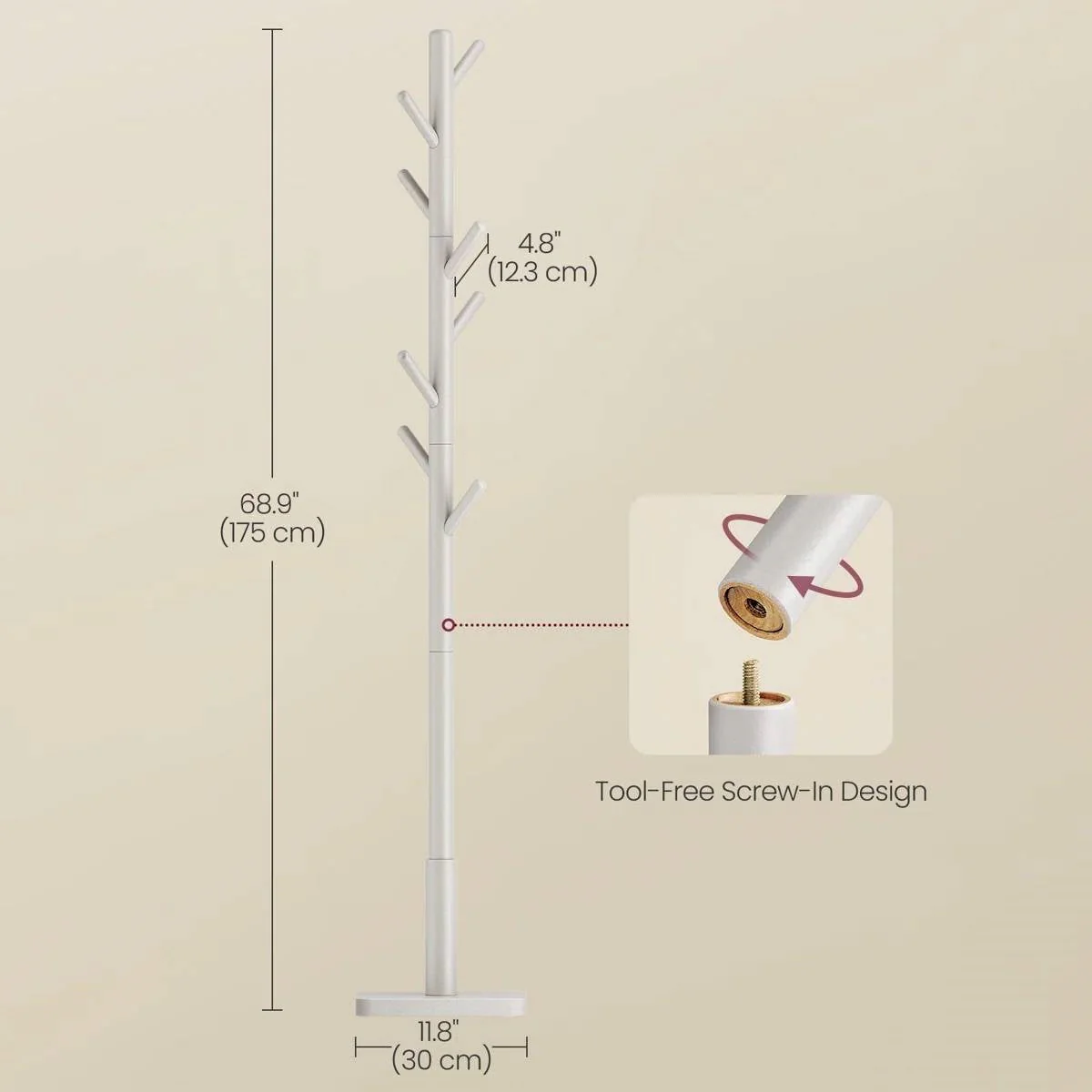 Modern Farmhouse Solid Wood Coat Rack Entryway Hall Tree Hat Stand in Light Grey - Image 5