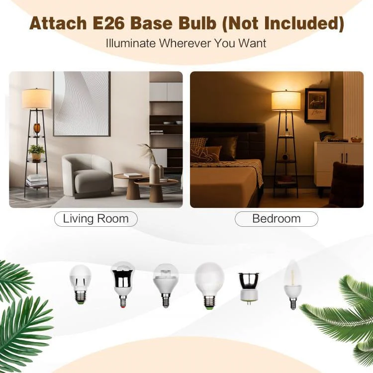 Modern Floor Lamp 3-Tier Bookcase Shelf with Round Drum Linen Lampshade - Image 4