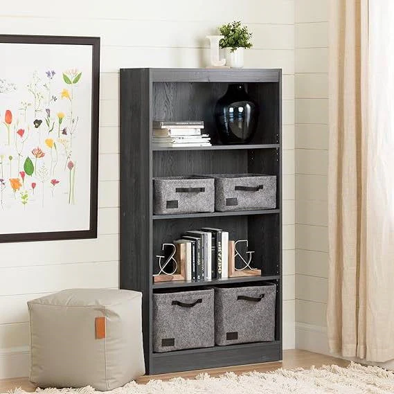 Modern Four Shelf Bookcase in Grey Oak Wood Finish - Image 2