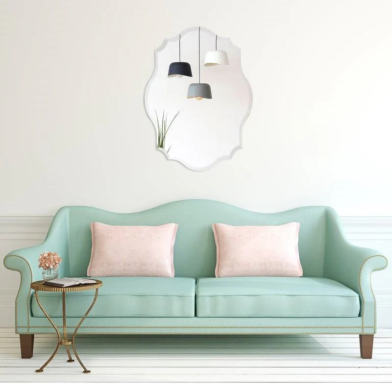 Modern Frameless 32 x 24 inch Scalloped Beveled Accent Bathroom Mirror - Image 5