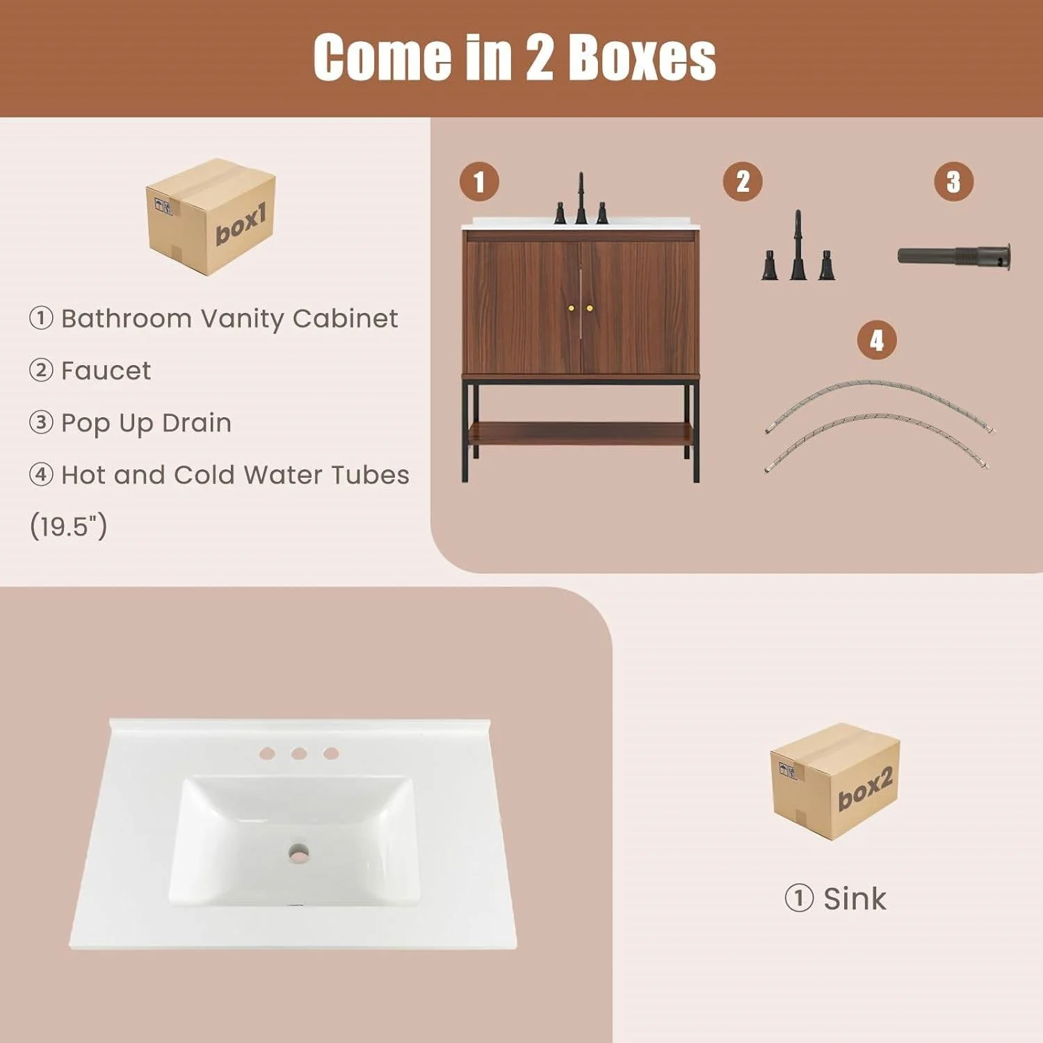 Modern Freestanding Bathroom Vanity in Walnut Wood Finish with Sink and Faucet - Image 4