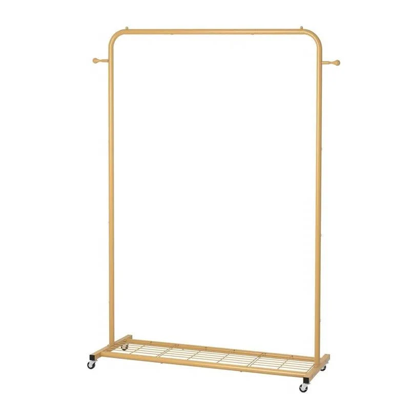 Modern Garment Rack Clothes Hanging Rod with Lockable Wheels in Gold - Image 2
