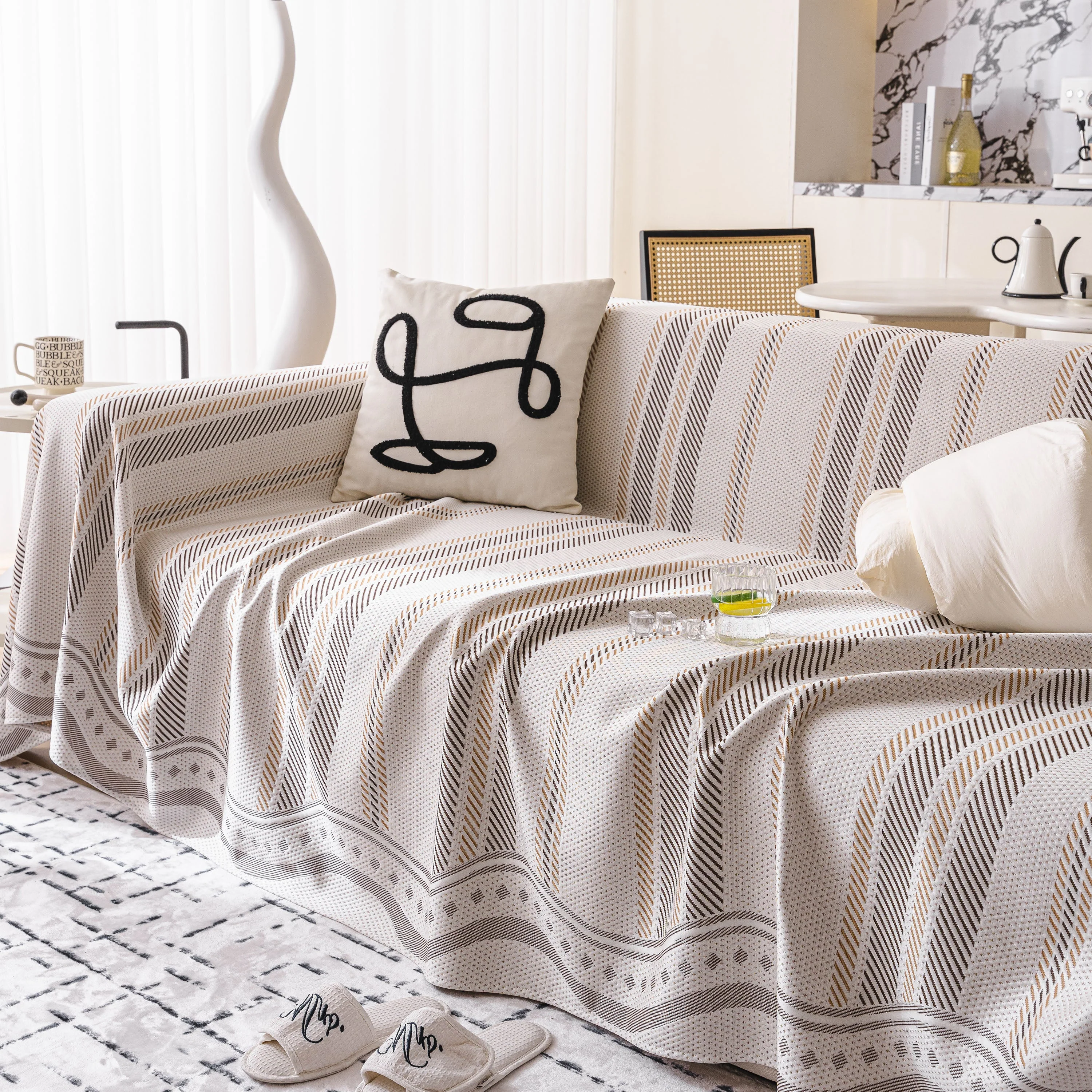 Modern Geometric Cooling Sofa Blanket, Soft & Breathable Striped Couch Throw Cover - Image 16