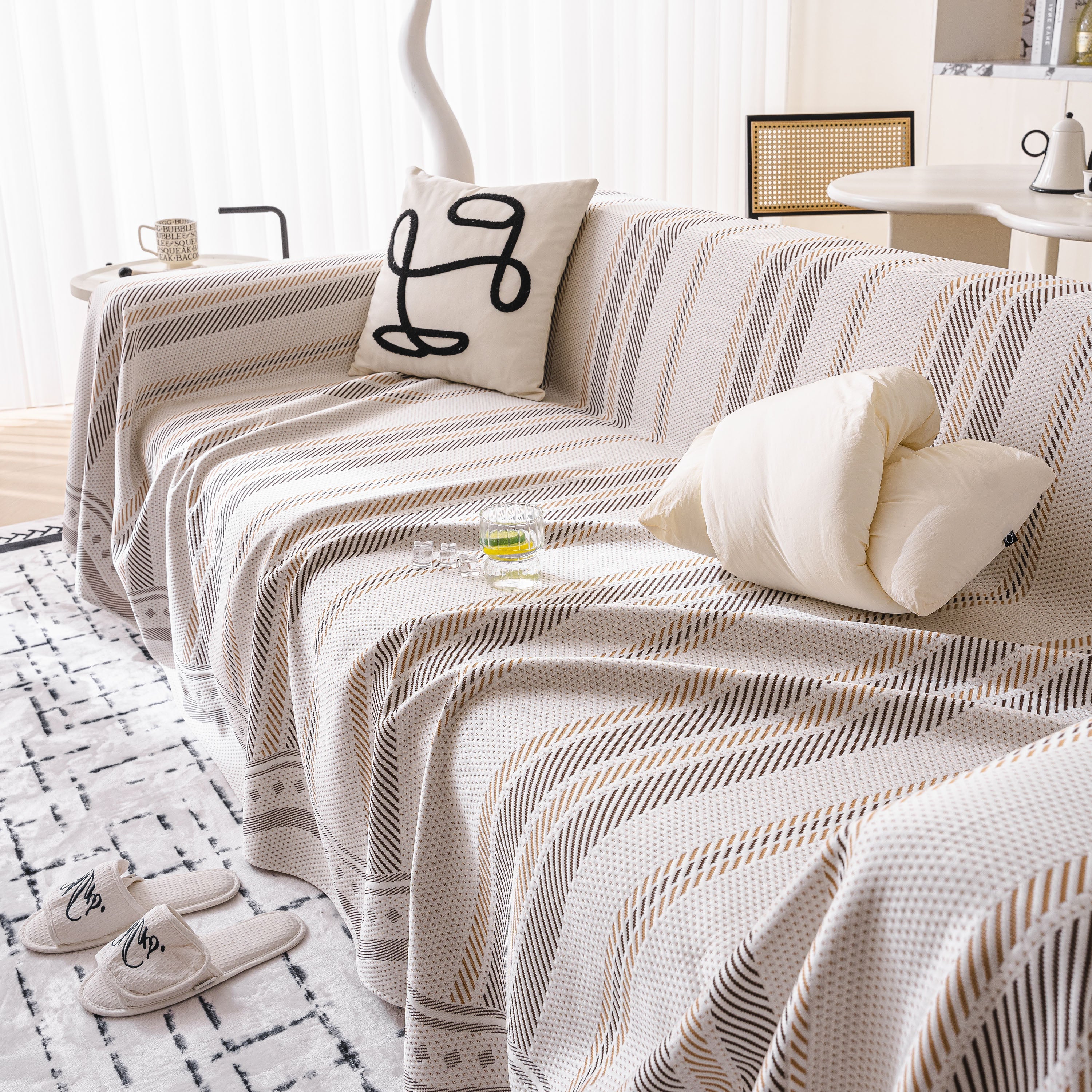Modern Geometric Cooling Sofa Blanket, Soft & Breathable Striped Couch Throw Cover - Image 17